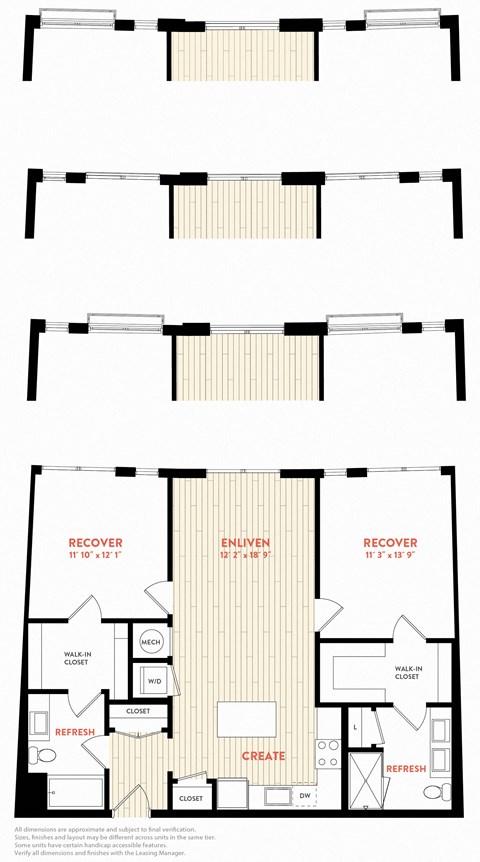 Floor plan for 2 beds, 2 baths, 1096 sqft